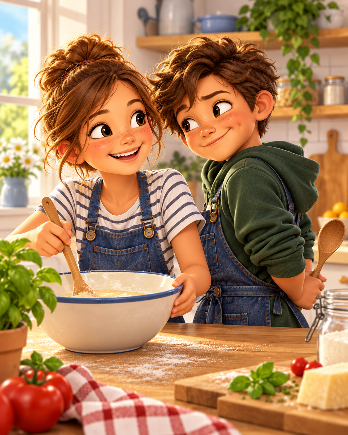 Mia und Lino gemeinsam in der Café-Küche